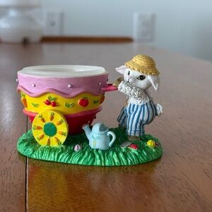 Resin Bunny with Wheelbarrow Easter Springtime Egg and Candle Holder Figurine